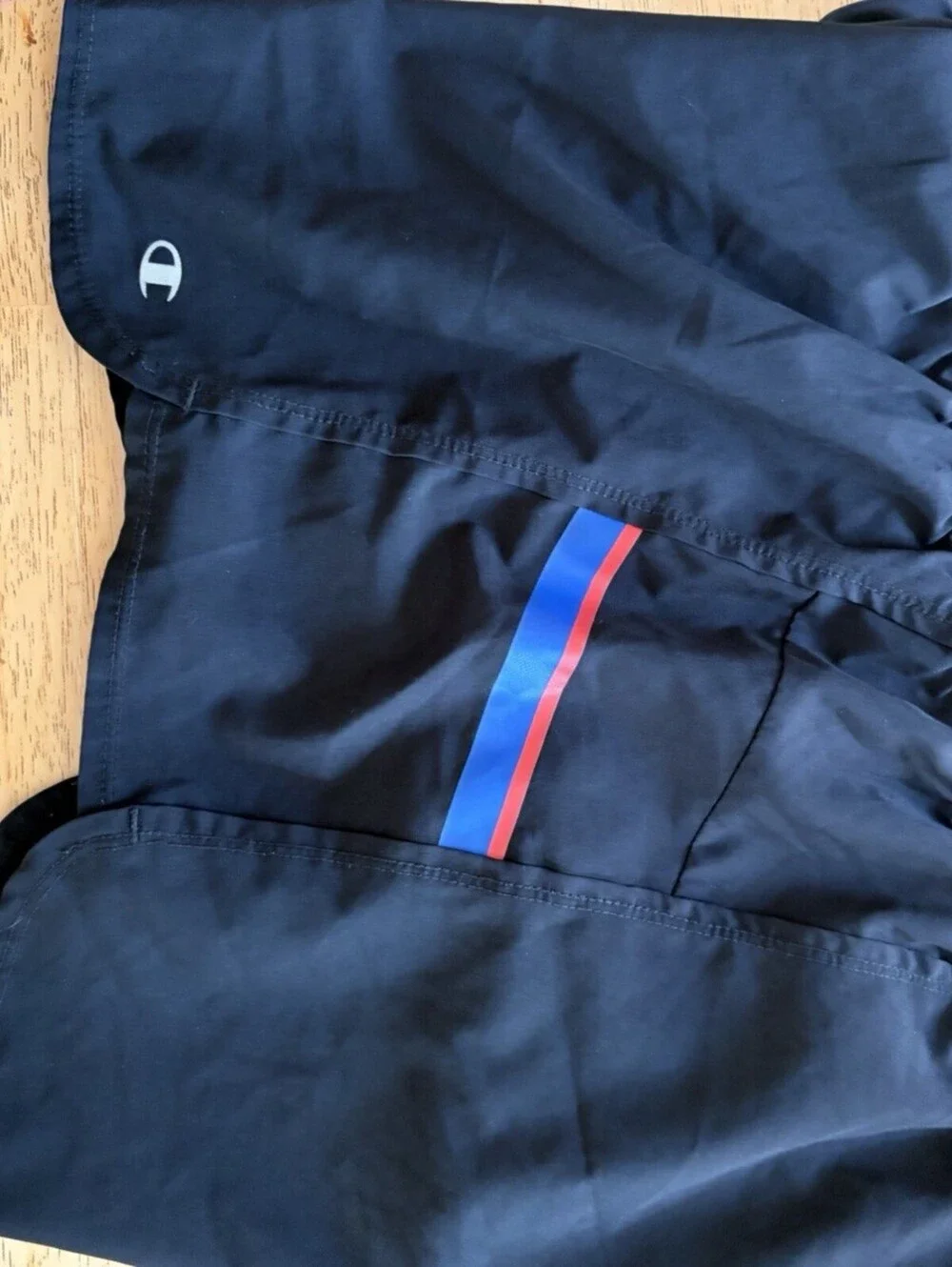 XL Champion Authentic Athleticware Black Women's Shorts Red and Blue Stripe Run